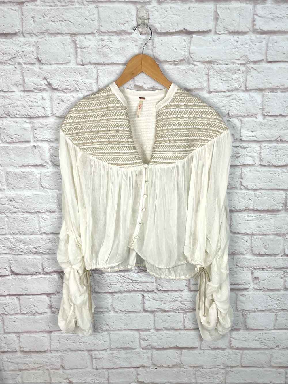 Free People Ballet School Peasant Victorian White Romantic Blouse Size S